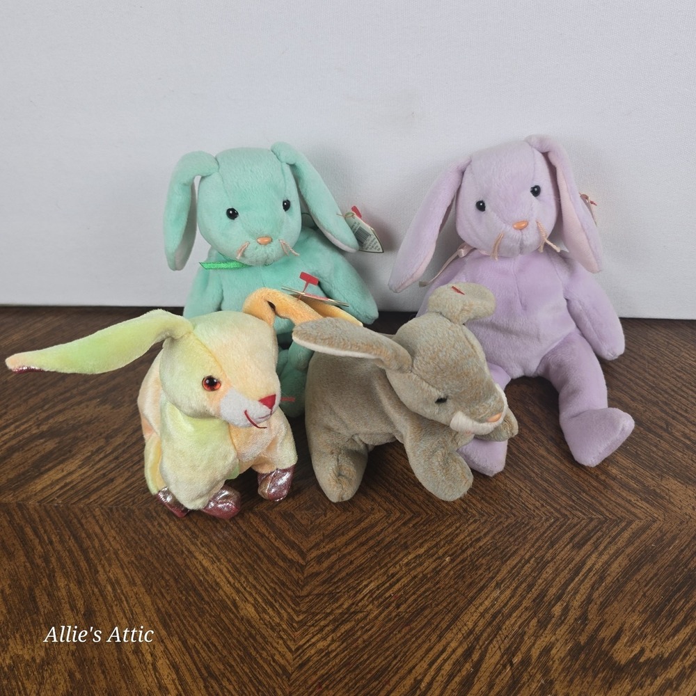 TY Beanie Baby Rabbit Bunny Vintage Stuffed Animal Plush Easter Purple Rainbow